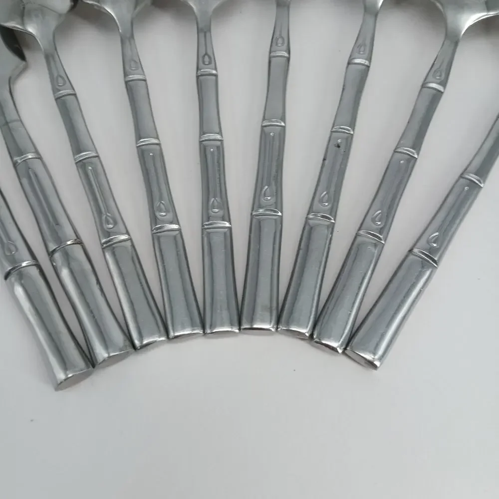 9X Spoons Flatasy Bamboo Stainless Flatware Silverware Table Teaspoon Butter Knv